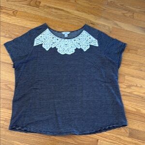 Striped Navy and White Lace Accent Top